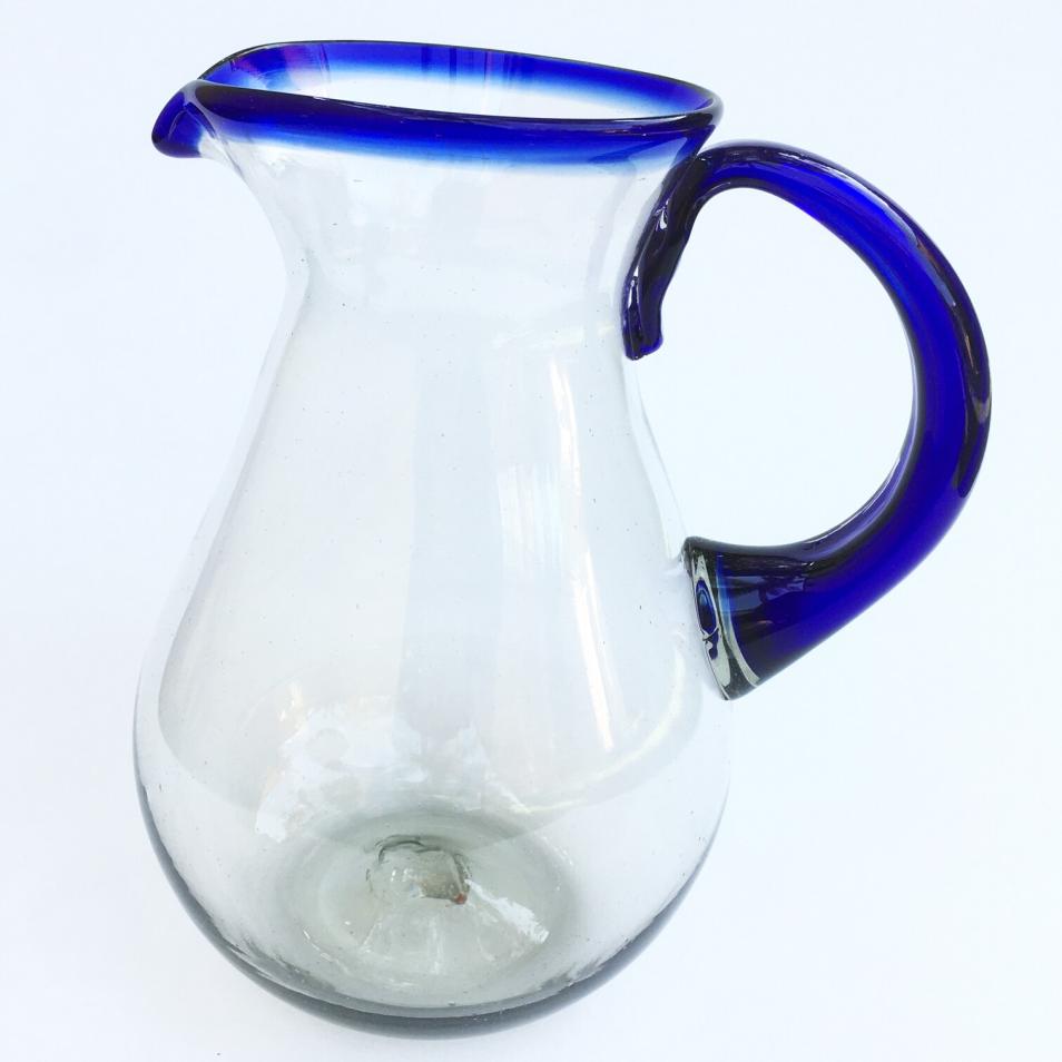 Wholesale Cobalt Blue Rim Glassware / Cobalt Blue Rim 84 oz Tall Pear Pitcher / This classic pitcher is perfect for pouring out all kinds of refreshing drinks.